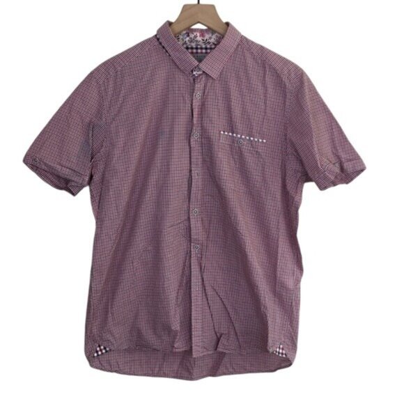 Ted Baker London Men’s Checkered Short Sleeve Shirt – Size 5 (XL) - Picture 1 of 5